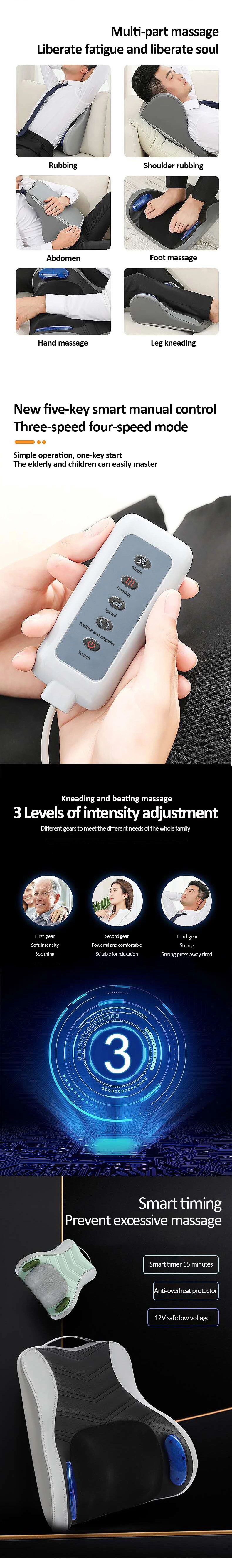 Portable Home Use Body Care Electric 3D Kneading Shiatsu Back Waist Vibration Ergonomic Massage Cushion