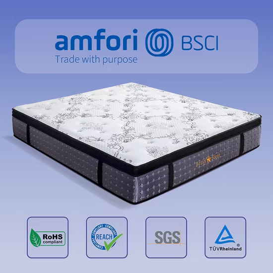 Vente chaude Meilleur matelas usine Sommeil sain Plein pouces King Size Matelas à ressorts ensachés de massage en gros dans une boîte Matelas Hilton Hoetal de luxe